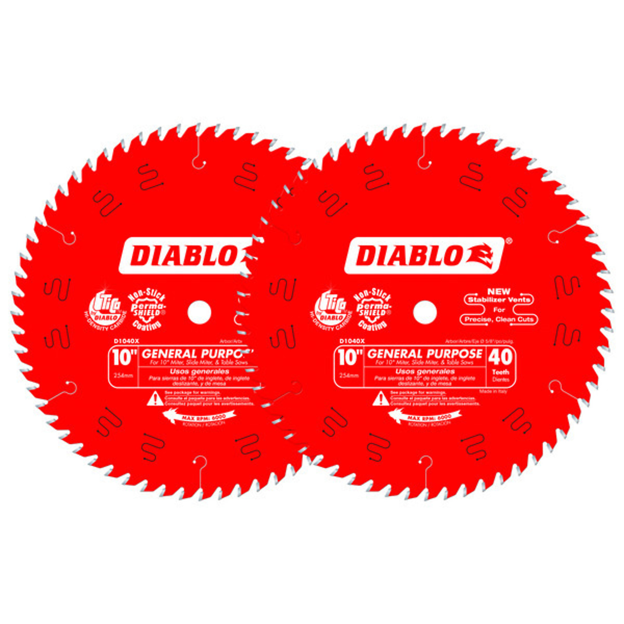 Diablo Tools, 10in. 40 Tooth GP Saw Blade 2-Pack, Blade Diameter 10 in, Included (qty.) 2 Model# D104040VP